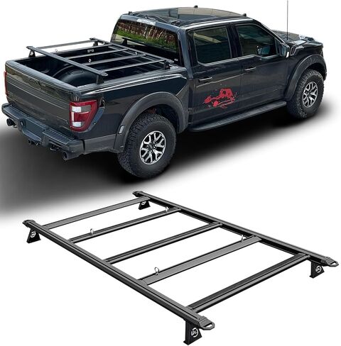 Su ying Heavy Duty Aluminum Truck Bed Rack, with 5 Aluminum Longitudinal Bars, Installed to Form a Flat Cargo Basket, Perfect for Having Extra Cargo Bags, Camping Equipment, Canoeing, etc (Black) in Kuwait