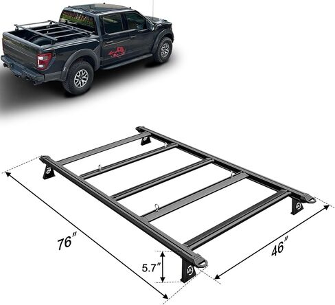 Su ying Heavy Duty Aluminum Truck Bed Rack, with 5 Aluminum Longitudinal Bars, Installed to Form a Flat Cargo Basket, Perfect for Having Extra Cargo Bags, Camping Equipment, Canoeing, etc (Black) in Kuwait