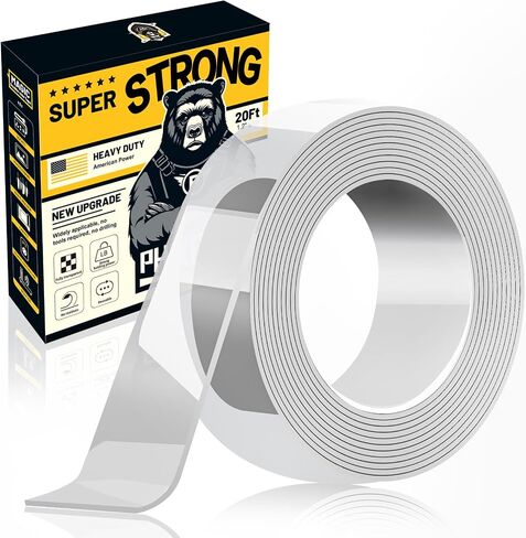 Double Sided Tape Strong Adhesive, Super Stick Large Tape Heavy Duty Mounting (20Ft x 1.2In), No Damage Wall Adhesive Clear Removable, Magic Nano Decor Poster Tape in Saudi Arabia