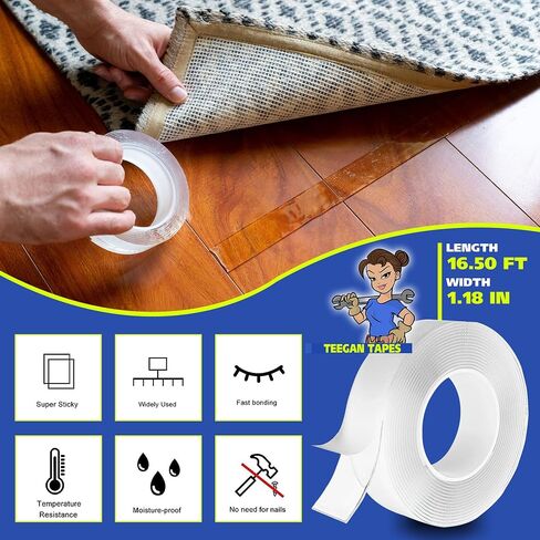 Space Tape | Strong Double Sided Tape Heavy Duty | Nano Double Sided Adhesive Clear Tape | Double Sided Tape for Crafts | Two Sided Tape for Walls Removable | Carpet Tape Double Sided | 16 Ft in Saudi Arabia