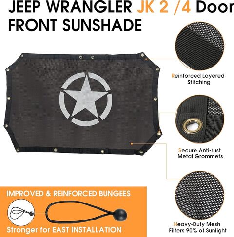 غطاء علوي شبكي كامل لمظلة الشمس من Bestaoo، يوفر حماية من أشعة الشمس فوق البنفسجية لسيارة Jeep Wrangler JK & JKU 2007-2017 2 باب - ستار in Kuwait