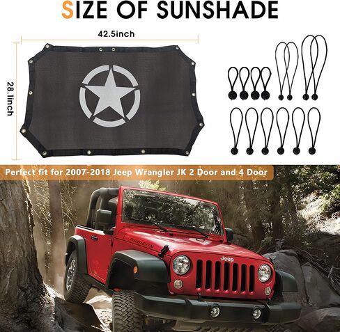 غطاء علوي شبكي كامل لمظلة الشمس من Bestaoo، يوفر حماية من أشعة الشمس فوق البنفسجية لسيارة Jeep Wrangler JK & JKU 2007-2017 2 باب - ستار in Kuwait