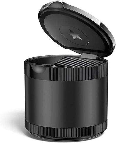 AUCELI منفضة سجائر السيارة مع غطاء، علبة قمامة صغيرة أسطوانية بدون دخان بعلم الولايات المتحدة الأمريكية، حاوية رماد قابلة للفصل لحامل أكواب المركبات، ملحقات السيارات المحمولة سلة المهملات الصغيرة للمنزل المكتبي (أسود) in Kuwait