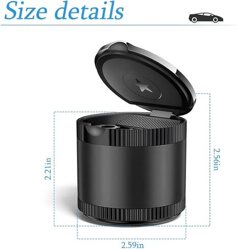 AUCELI منفضة سجائر السيارة مع غطاء، علبة قمامة صغيرة أسطوانية بدون دخان بعلم الولايات المتحدة الأمريكية، حاوية رماد قابلة للفصل لحامل أكواب المركبات، ملحقات السيارات المحمولة سلة المهملات الصغيرة للمنزل المكتبي (أسود) in Kuwait