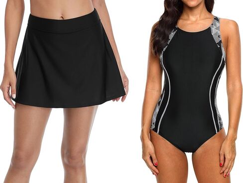 ملابس سباحة نسائية من قطعة واحدة من Beautyin، تنورة سباحة رياضية سوداء، ملابس سباحة in Kuwait