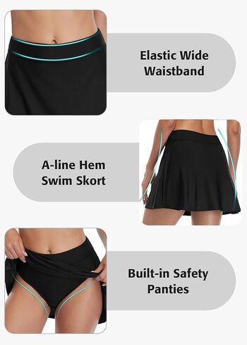 ملابس سباحة نسائية من قطعة واحدة من Beautyin، تنورة سباحة رياضية سوداء، ملابس سباحة in Kuwait