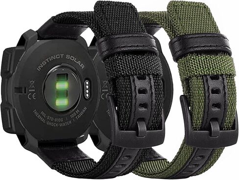 نايلون متين مع أربطة جلدية متوافقة مع Garmin Instinct/Instinct 2 Solar، سوار معصم عسكري رياضي 22 مم لـ Garmin Instinct التكتيكية/الشمسية/المد/الرياضات الإلكترونية in Kuwait
