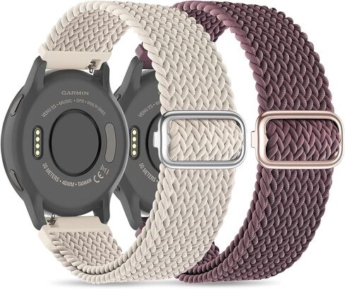 2 Pack Braided Elastic Band Compatible with Garmin Venu/Venu Sq/Garmin Vivoactive 3/ Vivoactive 3 Music/GarminActive 5,20mm Adjustable Watch Band Nylon Woven Replacement Straps Wristband for Garmin Venu 2 Plus Women Men in Saudi Arabia