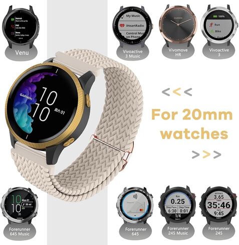 2 Pack Braided Elastic Band Compatible with Garmin Venu/Venu Sq/Garmin Vivoactive 3/ Vivoactive 3 Music/GarminActive 5,20mm Adjustable Watch Band Nylon Woven Replacement Straps Wristband for Garmin Venu 2 Plus Women Men in Saudi Arabia