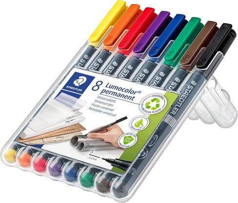 قلم Staedtler Lumocolor العالمي، طرف لباد، قلم تحديد دائم، صندوق مكون من 8 أقلام ألوان متنوعة، 0.4 مم 313 WP8 in Saudi Arabia