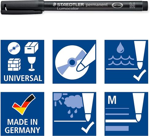 قلم Staedtler Lumocolor العالمي، طرف لباد، قلم تحديد دائم، صندوق مكون من 8 أقلام ألوان متنوعة، 0.4 مم 313 WP8 in Kuwait