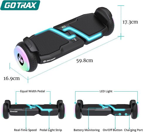 Gotrax MARS Hoverboard with 6.5" LED Wheels & Music Speaker, 5 Miles Range & Top 6.2mph by Dual 200W Motor, Speed & Battery LED Display, UL2272 Certified Self Balancing Scooters for Kids Adults(Black) in Saudi Arabia