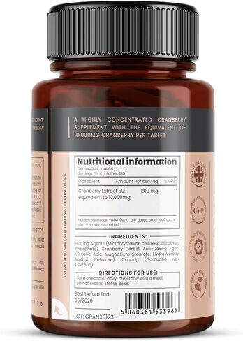 pureclinica Ultra Concentrated Cranberry Extract 1000mg x 380 Tablets (2 Bottles of 180 Tablets – 1 Year Supply!) in Kuwait