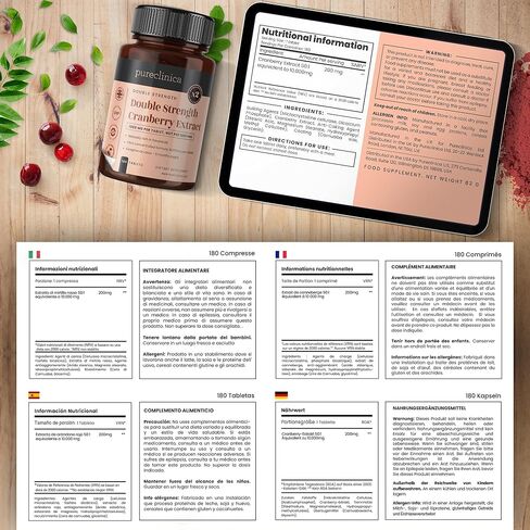 pureclinica Ultra Concentrated Cranberry Extract 1000mg x 380 Tablets (2 Bottles of 180 Tablets – 1 Year Supply!) in Kuwait