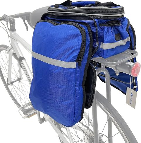 Bike Rack Bag, 25L Multi-functional Polyester Saddle Trunk Shoulder Panniers for Bicycle, Black Large Capacity Extensible Luggage for Adults, with Rainproof Cover in Saudi Arabia