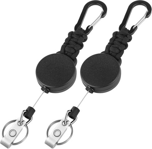 EOTW 2 Pack Retractable Keychain Key Retractable Keychain Heavy Duty with 23.6" Steel Retractable Cord Carabiner Key Ring for Keys Black in Saudi Arabia