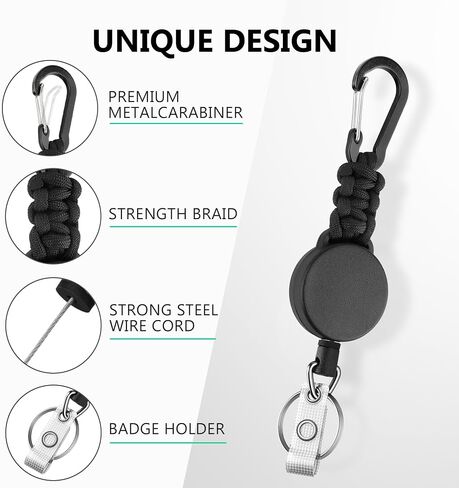 EOTW 2 Pack Retractable Keychain Key Retractable Keychain Heavy Duty with 23.6" Steel Retractable Cord Carabiner Key Ring for Keys Black in Saudi Arabia