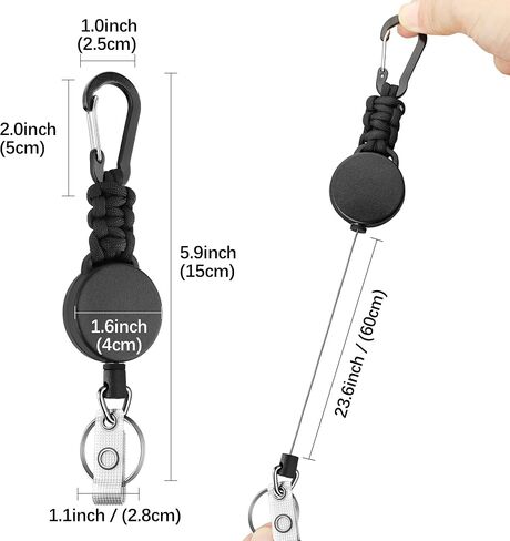 EOTW 2 Pack Retractable Keychain Key Retractable Keychain Heavy Duty with 23.6" Steel Retractable Cord Carabiner Key Ring for Keys Black in Saudi Arabia