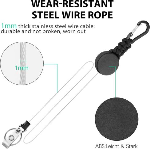 EOTW 2 Pack Retractable Keychain Key Retractable Keychain Heavy Duty with 23.6" Steel Retractable Cord Carabiner Key Ring for Keys Black in Saudi Arabia