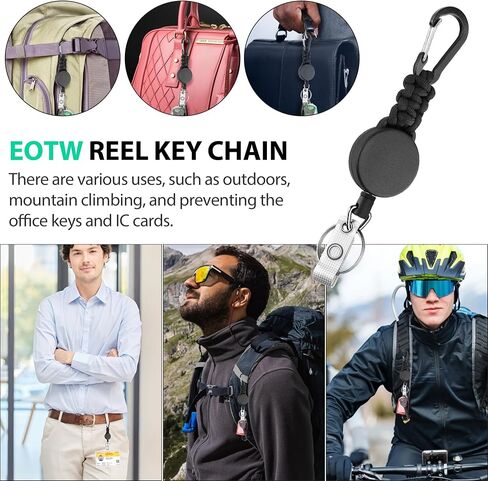EOTW 2 Pack Retractable Keychain Key Retractable Keychain Heavy Duty with 23.6" Steel Retractable Cord Carabiner Key Ring for Keys Black in Saudi Arabia