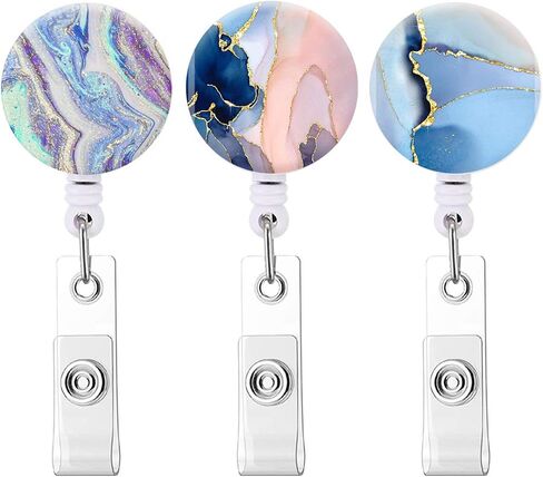 Retractable Badge Holders, Cute Nursing Badge Reel, Badge Clip ID Card Holders (3pack Pretty Marble) in Saudi Arabia