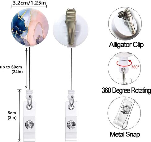 Retractable Badge Holders, Cute Nursing Badge Reel, Badge Clip ID Card Holders (3pack Pretty Marble) in Saudi Arabia