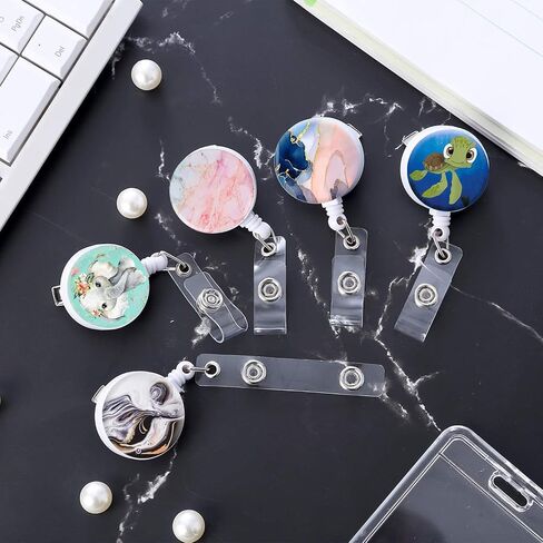 Retractable Badge Holders, Cute Nursing Badge Reel, Badge Clip ID Card Holders (3pack Pretty Marble) in Saudi Arabia