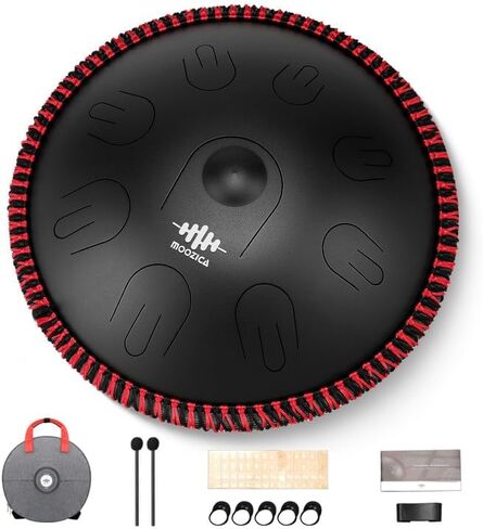 طبلة اللسان المصنوعة من الفولاذ من MOOZICA، مقاس 14 بوصة محمولة C# Amara مع تصميم أوكتاف أوفرتون، طبلة يدوية للمبتدئين والمحترفين (Amara، أسود) in Kuwait