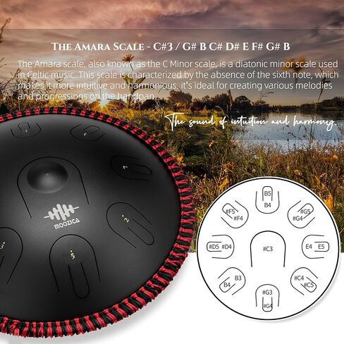 طبلة اللسان المصنوعة من الفولاذ من MOOZICA، مقاس 14 بوصة محمولة C# Amara مع تصميم أوكتاف أوفرتون، طبلة يدوية للمبتدئين والمحترفين (Amara، أسود) in Kuwait