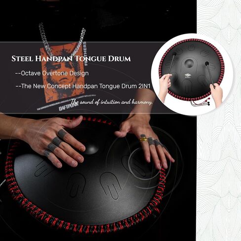 طبلة اللسان المصنوعة من الفولاذ من MOOZICA، مقاس 14 بوصة محمولة C# Amara مع تصميم أوكتاف أوفرتون، طبلة يدوية للمبتدئين والمحترفين (Amara، أسود) in Kuwait