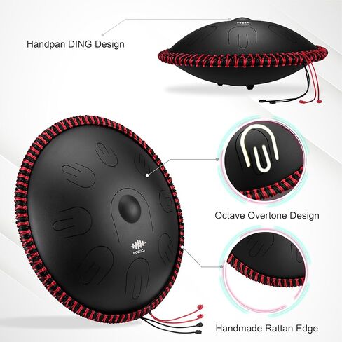 طبلة اللسان المصنوعة من الفولاذ من MOOZICA، مقاس 14 بوصة محمولة C# Amara مع تصميم أوكتاف أوفرتون، طبلة يدوية للمبتدئين والمحترفين (Amara، أسود) in Kuwait