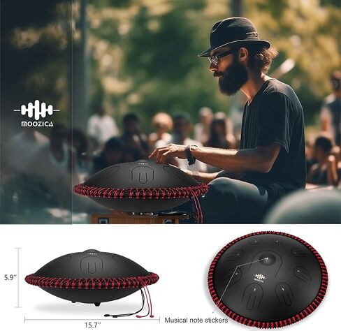 طبلة اللسان المصنوعة من الفولاذ من MOOZICA، مقاس 14 بوصة محمولة C# Amara مع تصميم أوكتاف أوفرتون، طبلة يدوية للمبتدئين والمحترفين (Amara، أسود) in Kuwait