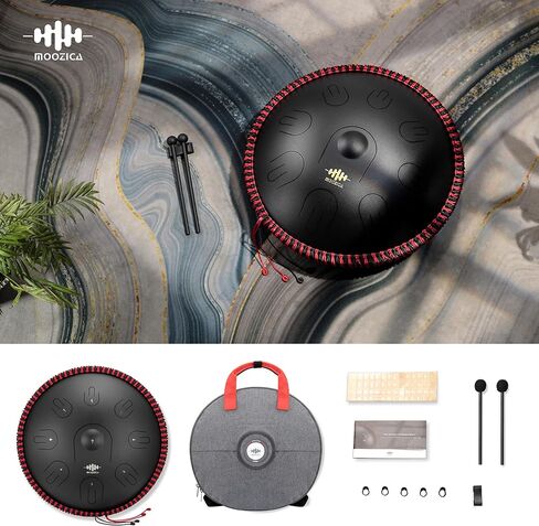 طبلة اللسان المصنوعة من الفولاذ من MOOZICA، مقاس 14 بوصة محمولة C# Amara مع تصميم أوكتاف أوفرتون، طبلة يدوية للمبتدئين والمحترفين (Amara، أسود) in Kuwait
