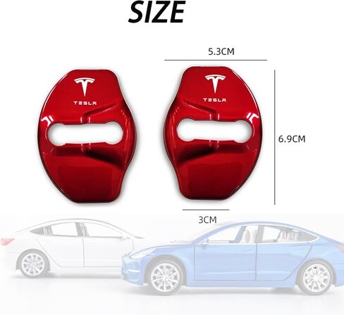 غطاء قفل باب السيارة من Fit Tesla Model 3 Model Y واقي عتبة الباب من الفولاذ المقاوم للصدأ لملحقات Tesla Model 3 Y (أحمر) in Saudi Arabia