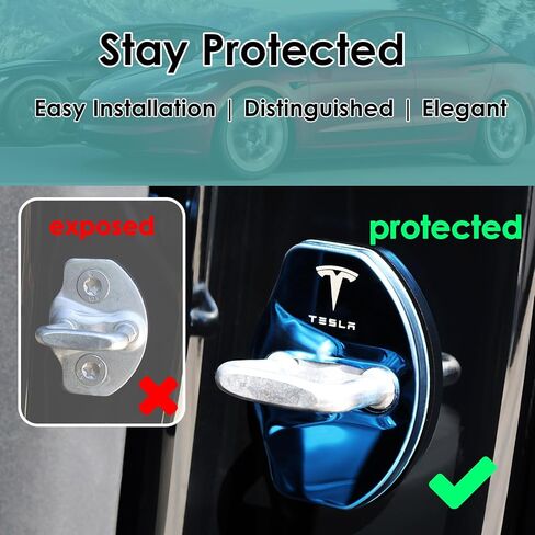غطاء قفل باب السيارة من Fit Tesla Model 3 Model Y واقي عتبة الباب من الفولاذ المقاوم للصدأ لملحقات Tesla Model 3 Y (أحمر) in Saudi Arabia
