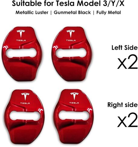 غطاء قفل باب السيارة من Fit Tesla Model 3 Model Y واقي عتبة الباب من الفولاذ المقاوم للصدأ لملحقات Tesla Model 3 Y (أحمر) in Saudi Arabia