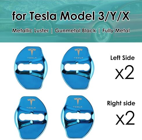 غطاء قفل باب السيارة من Fit Tesla Model 3 Model Y واقي عتبة الباب من الفولاذ المقاوم للصدأ لملحقات Tesla Model 3 Y (أحمر) in Saudi Arabia