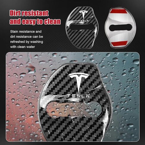 4Pcs Car Door Lock Covers for Tesla Model 3/Y/X, Doors Latches and Entry Stopper Protection Stainless Steel Cover Cars Interior Accessories(Carbon Fiber Black) in Kuwait