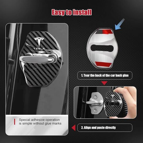 4Pcs Car Door Lock Covers for Tesla Model 3/Y/X, Doors Latches and Entry Stopper Protection Stainless Steel Cover Cars Interior Accessories(Carbon Fiber Black) in Kuwait