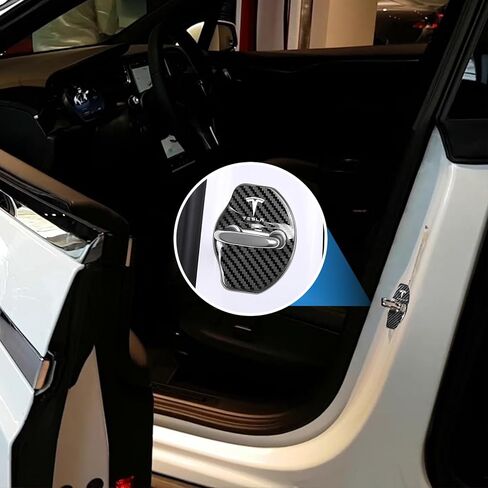 4Pcs Car Door Lock Covers for Tesla Model 3/Y/X, Doors Latches and Entry Stopper Protection Stainless Steel Cover Cars Interior Accessories(Carbon Fiber Black) in Kuwait