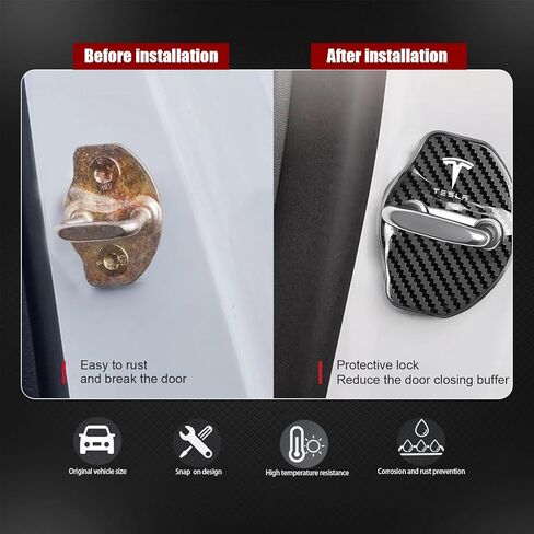 4Pcs Car Door Lock Covers for Tesla Model 3/Y/X, Doors Latches and Entry Stopper Protection Stainless Steel Cover Cars Interior Accessories(Carbon Fiber Black) in Kuwait