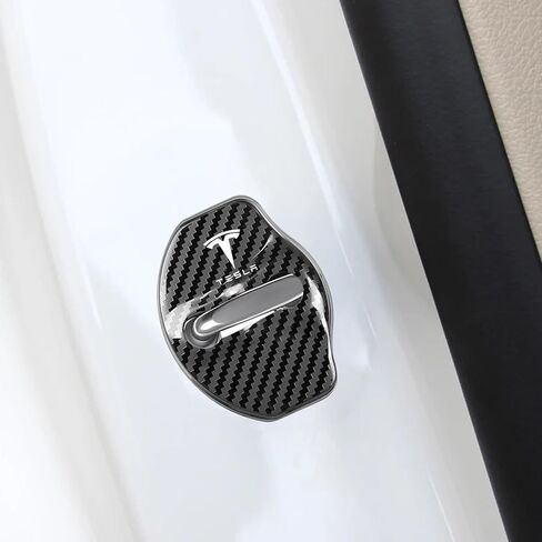 4Pcs Car Door Lock Covers for Tesla Model 3/Y/X, Doors Latches and Entry Stopper Protection Stainless Steel Cover Cars Interior Accessories(Carbon Fiber Black) in Kuwait