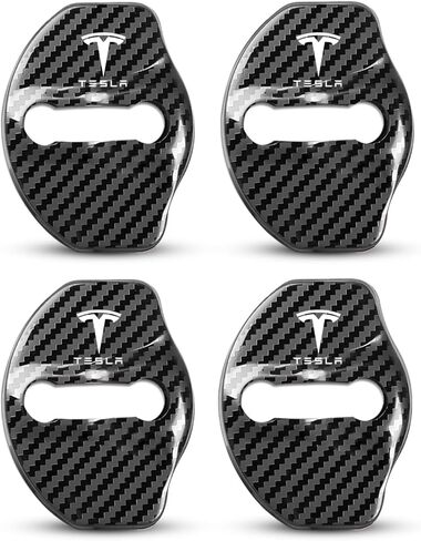 4Pcs Car Door Lock Covers for Tesla Model 3/Y/X, Doors Latches and Entry Stopper Protection Stainless Steel Cover Cars Interior Accessories(Carbon Fiber Black) in Kuwait