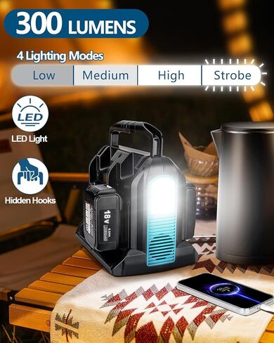 محول طاقة 350 واط لبطارية ماكيتا 18 فولت، 4 منافذ تيار مستمر 18 فولت إلى تيار متردد 110-120 فولت عاكس بطارية مع 3 منافذ USB-A، 1 منفذ USB-C، ضوء LED 300 لومن للتخييم في الهواء الطلق والسفر والصيد في حالات الطوارئ (أداة فقط) in Kuwait