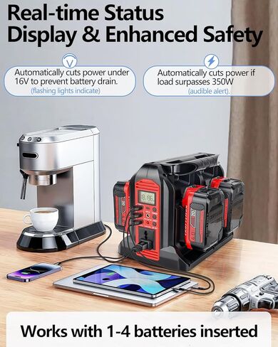 محول طاقة 350 واط لبطارية Craftsman 20v V20، 4 منافذ DC 20V إلى AC 110-120V عاكس بطارية مع 3 منافذ USB-A، 1 منفذ USB-C، ضوء LED 300lm للتخييم في الهواء الطلق والسفر في حالات الطوارئ (الأداة فقط) in Kuwait