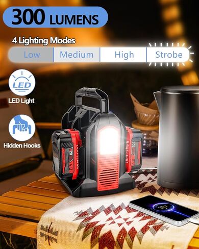 محول طاقة 350 واط لبطارية Craftsman 20v V20، 4 منافذ DC 20V إلى AC 110-120V عاكس بطارية مع 3 منافذ USB-A، 1 منفذ USB-C، ضوء LED 300lm للتخييم في الهواء الطلق والسفر في حالات الطوارئ (الأداة فقط) in Kuwait