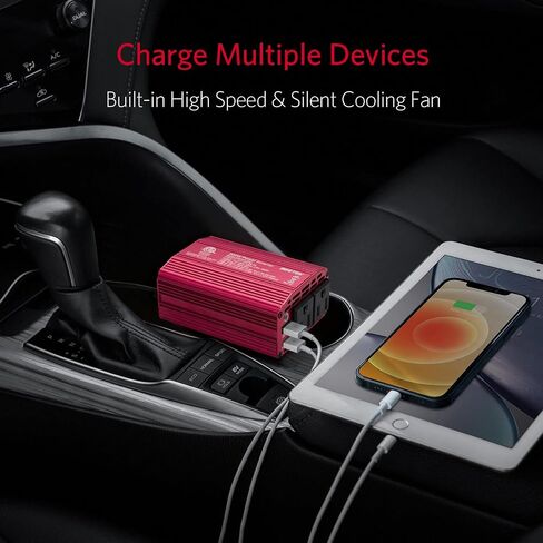 Bestek 300 واط عاكس طاقة السيارة، تيار مستمر 12 فولت إلى 110 فولت تيار متردد مع USB-C PD 30 واط محول قابس السيارة مع منافذ USB QC3.0 متعددة الحماية شاحن سيارة عاكس الطاقة للمركبات in Saudi Arabia