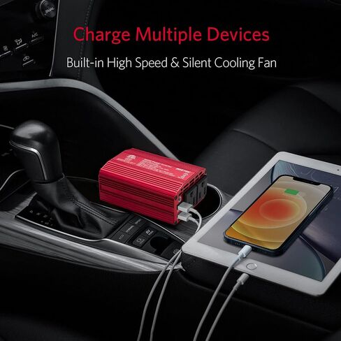 Bestek 300 واط عاكس طاقة السيارة، تيار مستمر 12 فولت إلى 110 فولت تيار متردد مع USB-C PD 30 واط محول قابس السيارة مع منافذ USB QC3.0 متعددة الحماية شاحن سيارة عاكس الطاقة للمركبات in Saudi Arabia