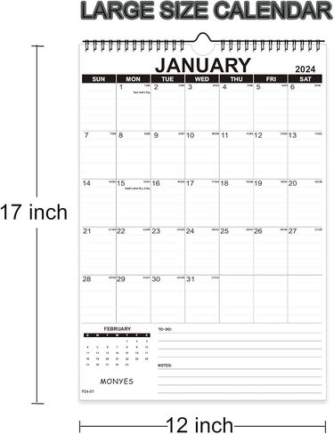 MONYES 2024-2025 Wall Calendar, 17" x 12" Academic Desk Calendar, 18 Months Wirebound Calendar in Saudi Arabia