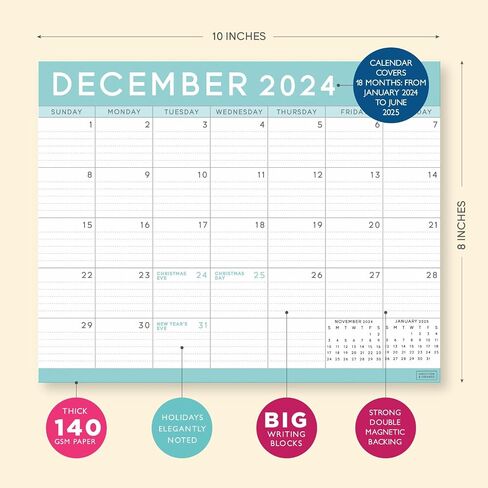 S&O Teal Magnetic Fridge Calendar from January 2024-June 2025 - Tear-Off Refrigerator Calendar to Track Events & Appointments - 18 Month Magnetic Calendar for Fridge for Easy Planning-8"x10" in. in Saudi Arabia